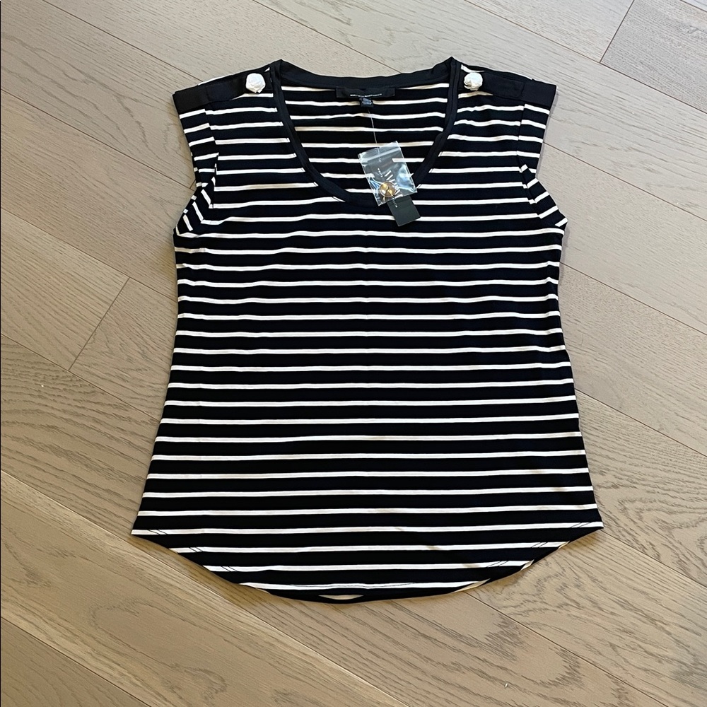 White House Black Market - Navy and White Striped Top with Gold Button Detail